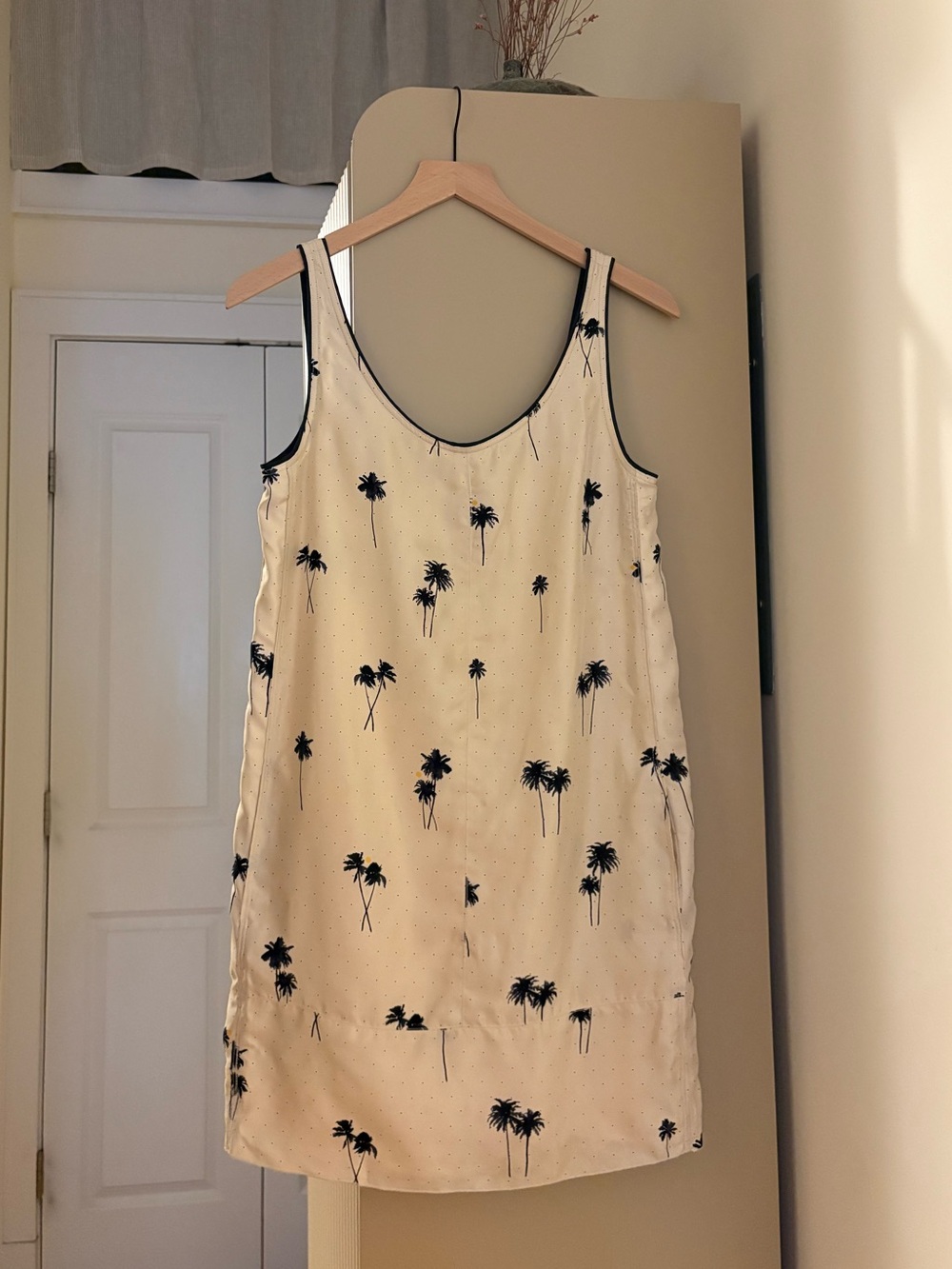 rag & bone Natalie Palm Tree Print Silk Shift Dress Cream Size 0 - Picture 3 of 5